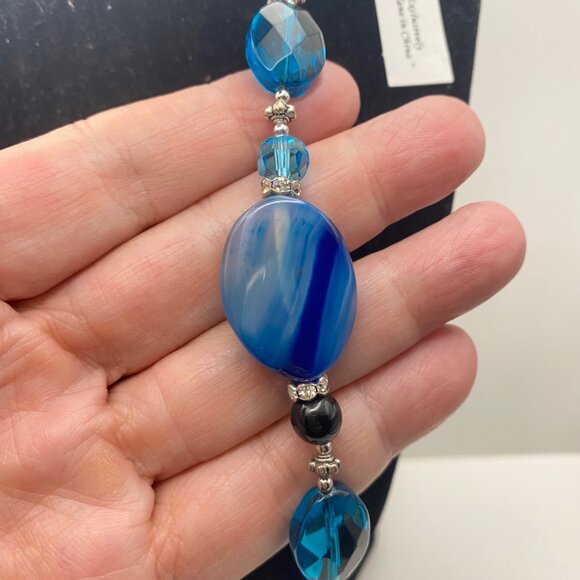 NWT Park Lane Cobalt Blue Agate Gemstone Necklace Silver Tone Box 20+2.5" Layer - Picture 5 of 13